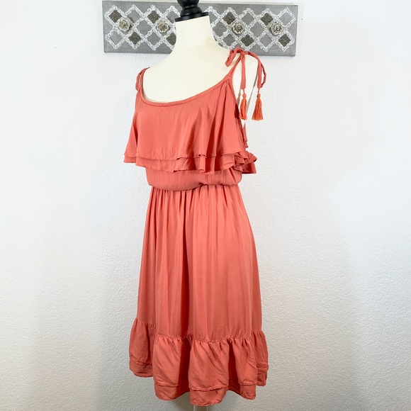 Torrid Dress Ruffle Tie Shoulder Salmon Rust, 3X - Picture 4 of 8